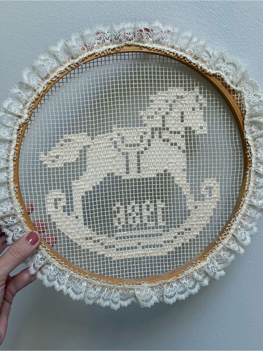 Handmade Embroidered Rocking Horse Lace Hoop Wall Décor - Picture 5 of 8